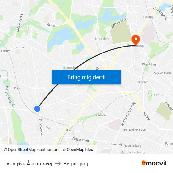 Vanløse Ålekistevej to Bispebjerg map
