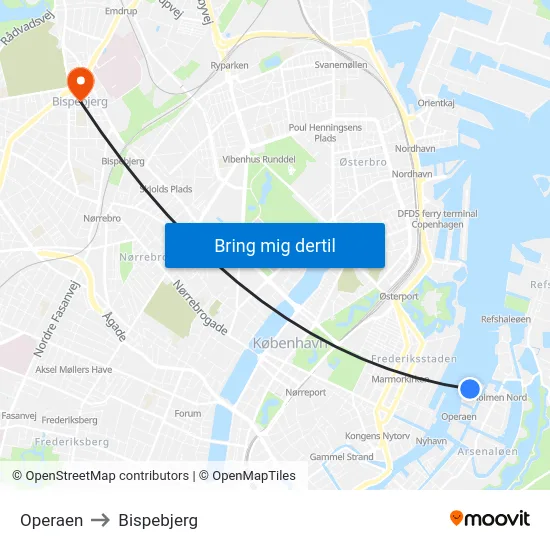 Operaen to Bispebjerg map