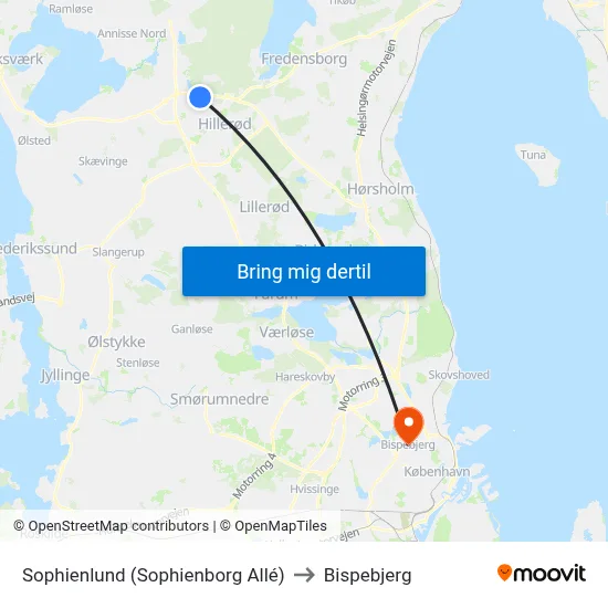 Sophienlund (Sophienborg Allé) to Bispebjerg map