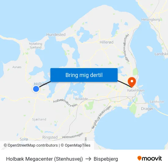 Holbæk Megacenter (Stenhusvej) to Bispebjerg map