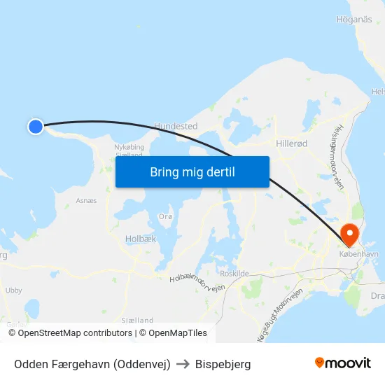 Odden Færgehavn (Oddenvej) to Bispebjerg map