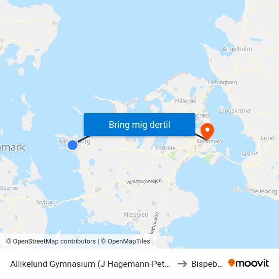 Allikelund Gymnasium (J Hagemann-Petersens Allé) to Bispebjerg map