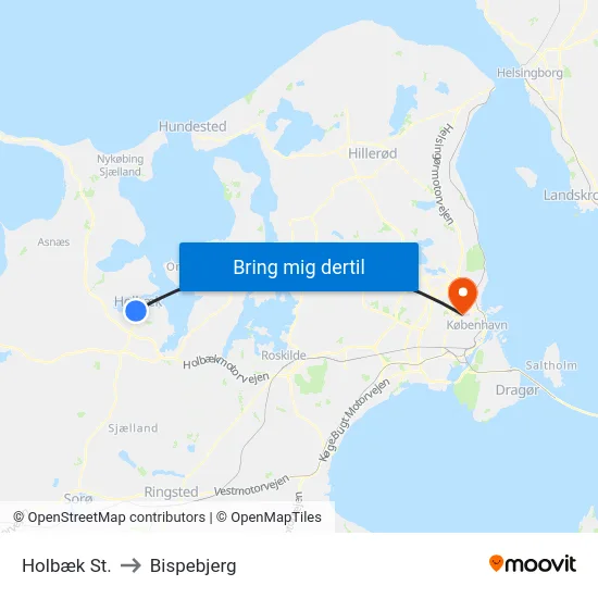 Holbæk St. to Bispebjerg map