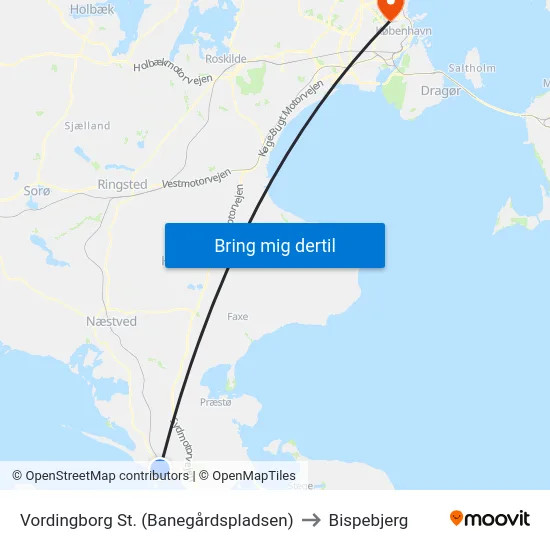 Vordingborg St. (Banegårdspladsen) to Bispebjerg map