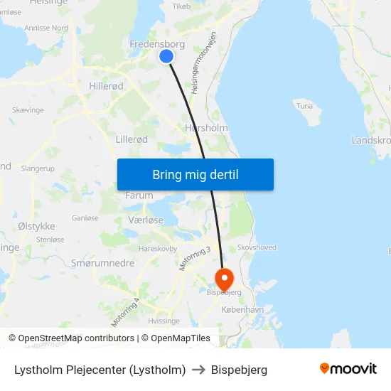 Lystholm Plejecenter (Lystholm) to Bispebjerg map