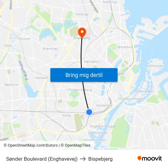 Sønder Boulevard (Enghavevej) to Bispebjerg map