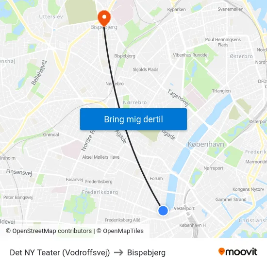 Det NY Teater (Vodroffsvej) to Bispebjerg map