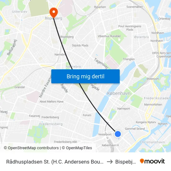 Rådhuspladsen St. (H.C. Andersens Boulevard) to Bispebjerg map