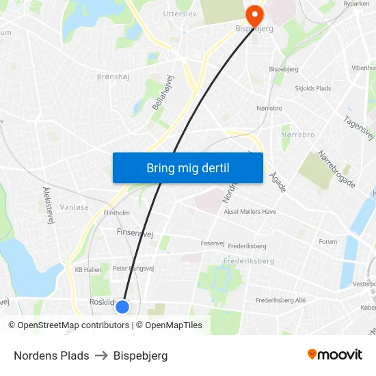 Nordens Plads to Bispebjerg map