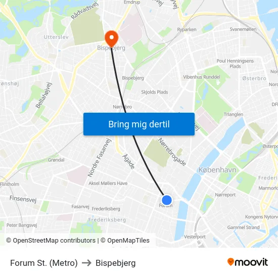 Forum St. (Metro) to Bispebjerg map