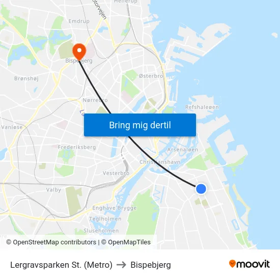 Lergravsparken St. (Metro) to Bispebjerg map