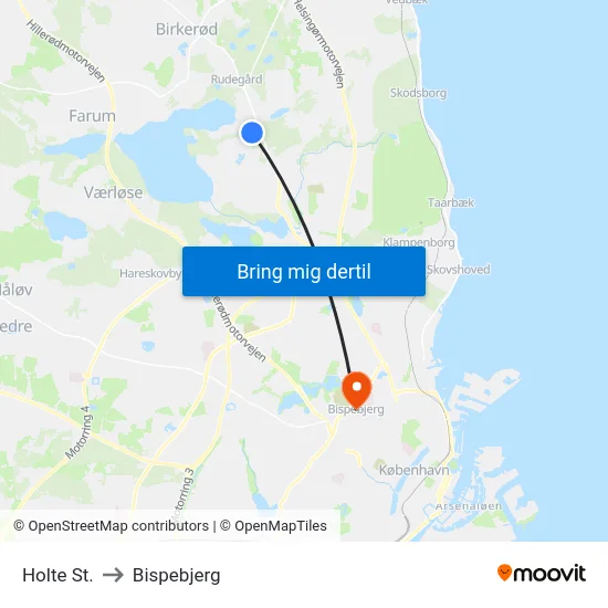 Holte St. to Bispebjerg map