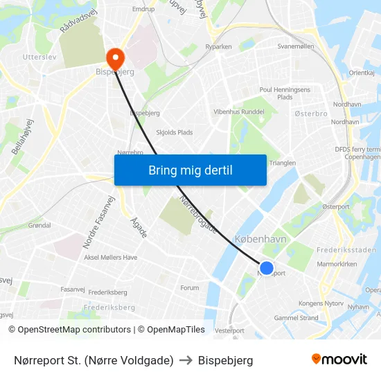 Nørreport St. (Nørre Voldgade) to Bispebjerg map