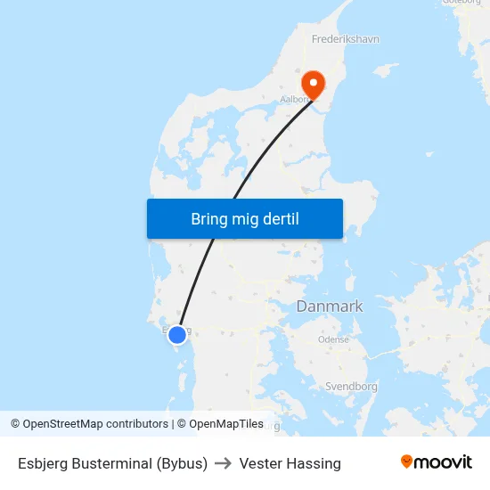 Esbjerg Busterminal (Bybus) to Vester Hassing map
