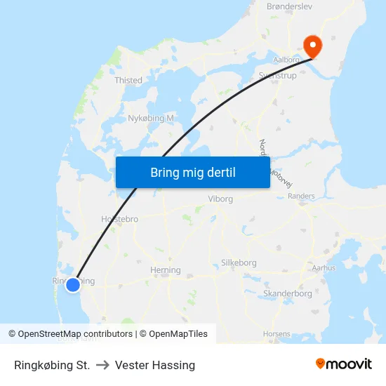 Ringkøbing St. to Vester Hassing map