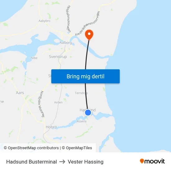 Hadsund Busterminal to Vester Hassing map