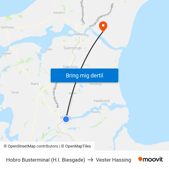 Hobro Busterminal (H.I. Biesgade) to Vester Hassing map