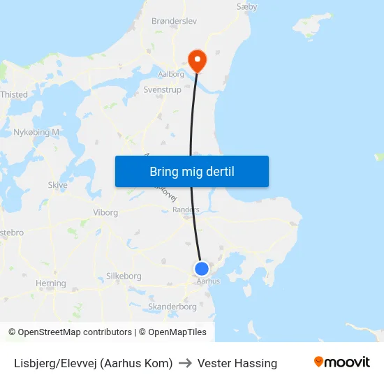 Lisbjerg/Elevvej (Aarhus Kom) to Vester Hassing map