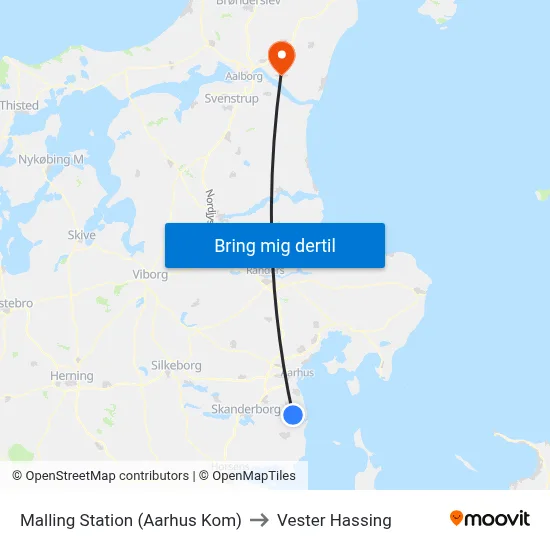 Malling Station  (Aarhus Kom) to Vester Hassing map