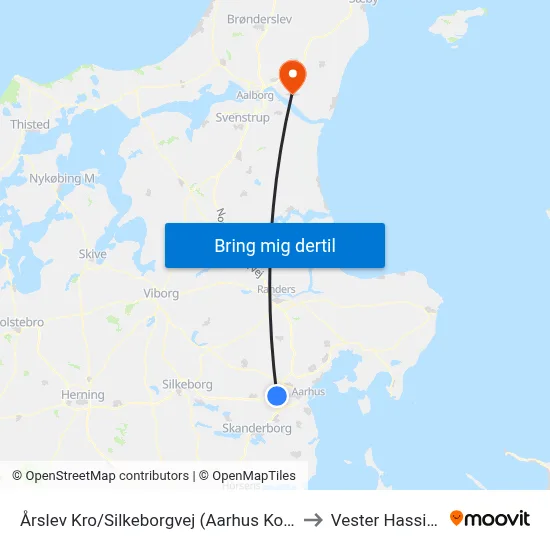 Årslev Kro/Silkeborgvej (Aarhus Kom) to Vester Hassing map