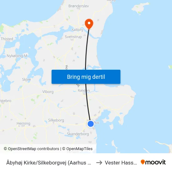 Åbyhøj Kirke/Silkeborgvej (Aarhus Kom) to Vester Hassing map