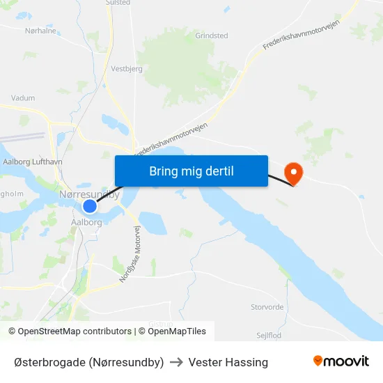 Østerbrogade (Nørresundby) to Vester Hassing map