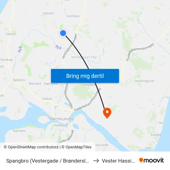 Spangbro (Vestergade / Brønderslev) to Vester Hassing map