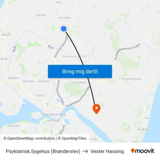 Psykiatrisk Sygehus (Brønderslev) to Vester Hassing map