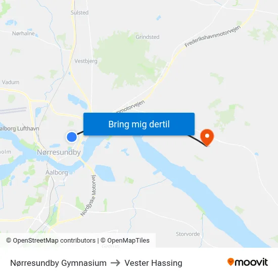 Nørresundby Gymnasium to Vester Hassing map
