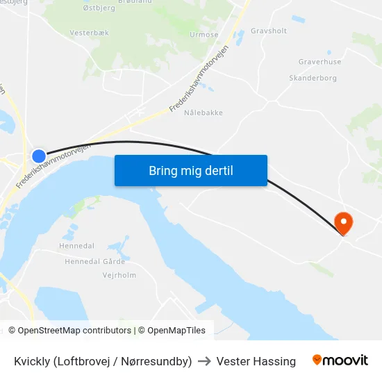 Kvickly (Loftbrovej / Nørresundby) to Vester Hassing map