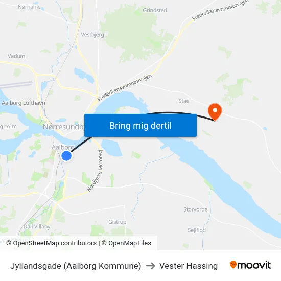 Jyllandsgade (Aalborg Kommune) to Vester Hassing map
