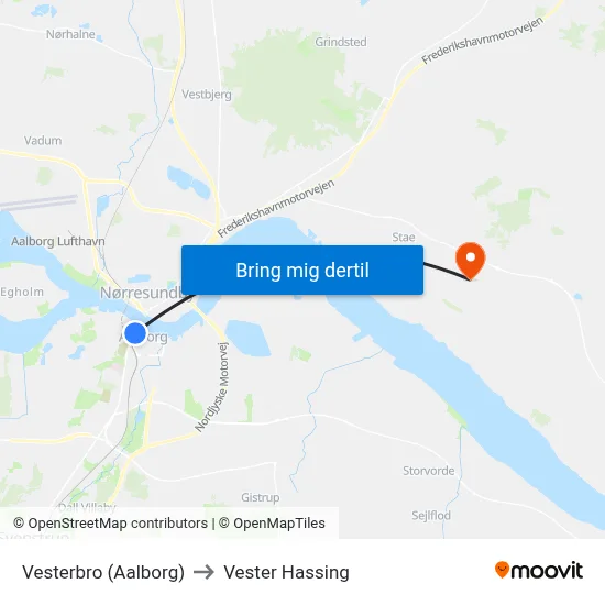 Vesterbro (Aalborg) to Vester Hassing map