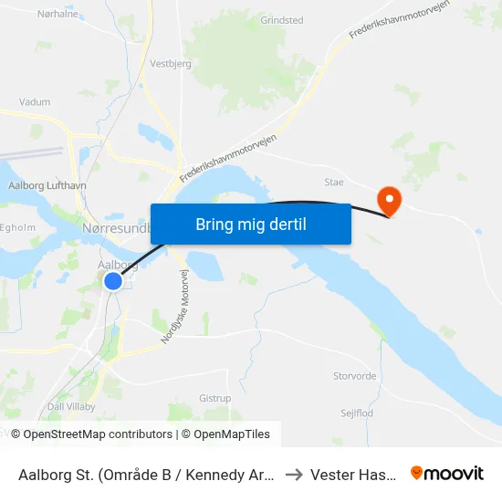 Aalborg St. (Område B / Kennedy Arkaden) to Vester Hassing map