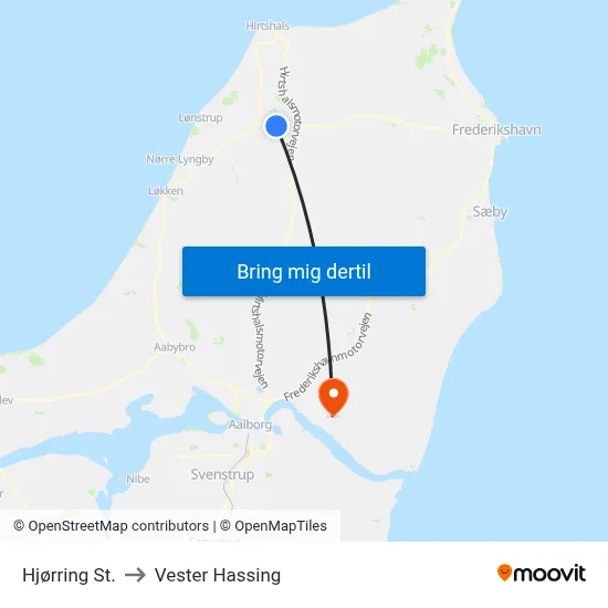Hjørring St. to Vester Hassing map