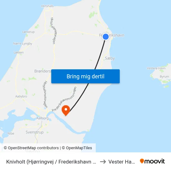 Knivholt (Hjørringvej / Frederikshavn Kommune) to Vester Hassing map