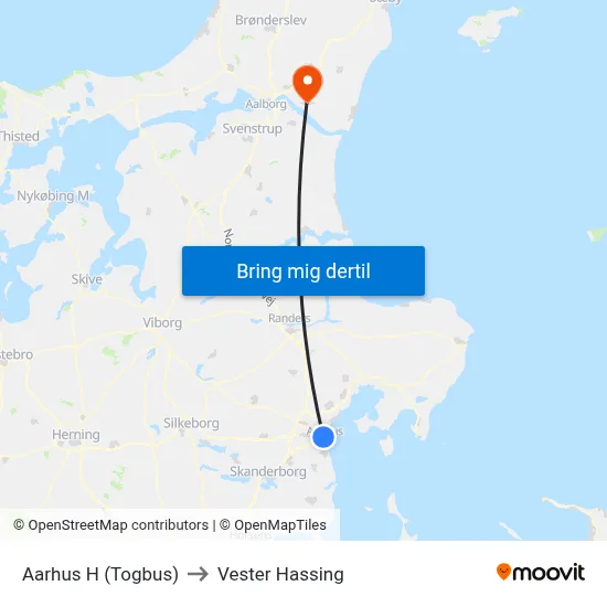 Aarhus H (Togbus) to Vester Hassing map