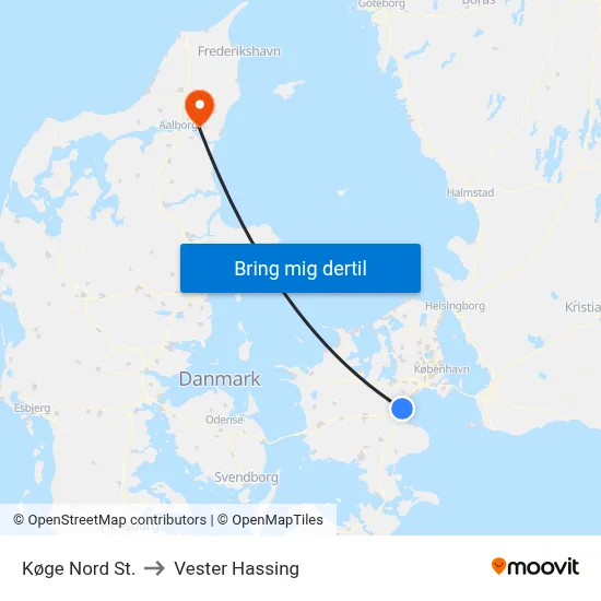 Køge Nord St. to Vester Hassing map