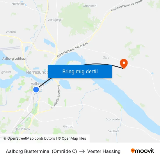 Aalborg Busterminal (Område C) to Vester Hassing map