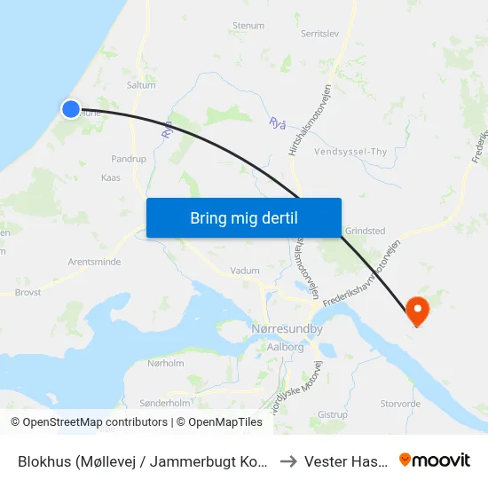 Blokhus (Møllevej / Jammerbugt Kommune) to Vester Hassing map
