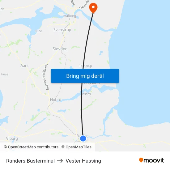 Randers Busterminal to Vester Hassing map