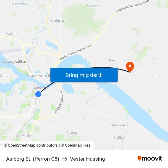 Aalborg St. (Perron C8) to Vester Hassing map