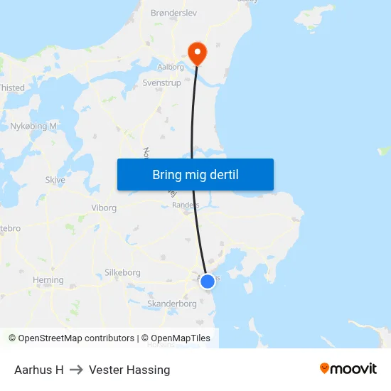 Aarhus H to Vester Hassing map