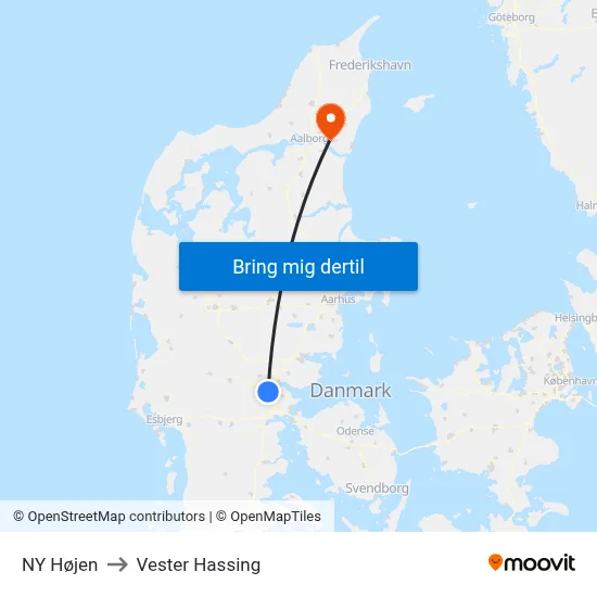 NY Højen to Vester Hassing map