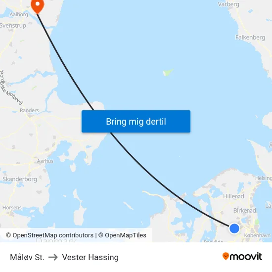 Måløv St. to Vester Hassing map