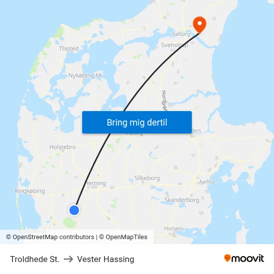 Troldhede St. to Vester Hassing map