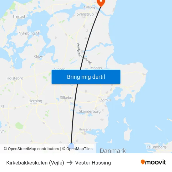 Kirkebakkeskolen (Vejle) to Vester Hassing map