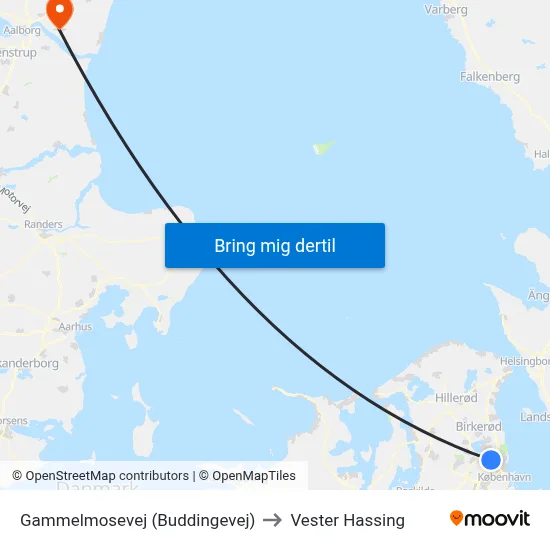 Gammelmosevej (Buddingevej) to Vester Hassing map