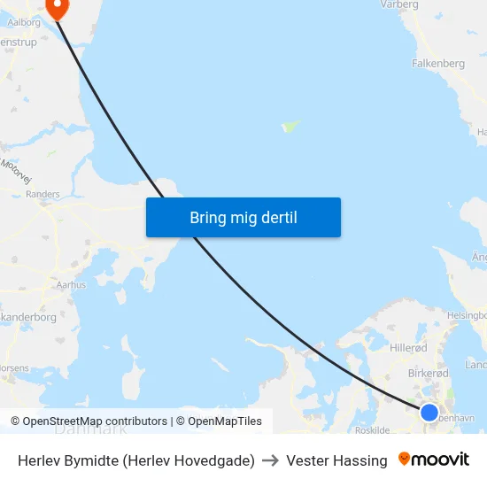 Herlev Bymidte (Herlev Hovedgade) to Vester Hassing map