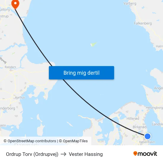 Ordrup Torv (Ordrupvej) to Vester Hassing map