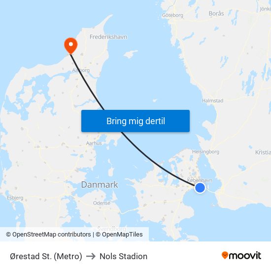 Ørestad St. (Metro) to Nols Stadion map